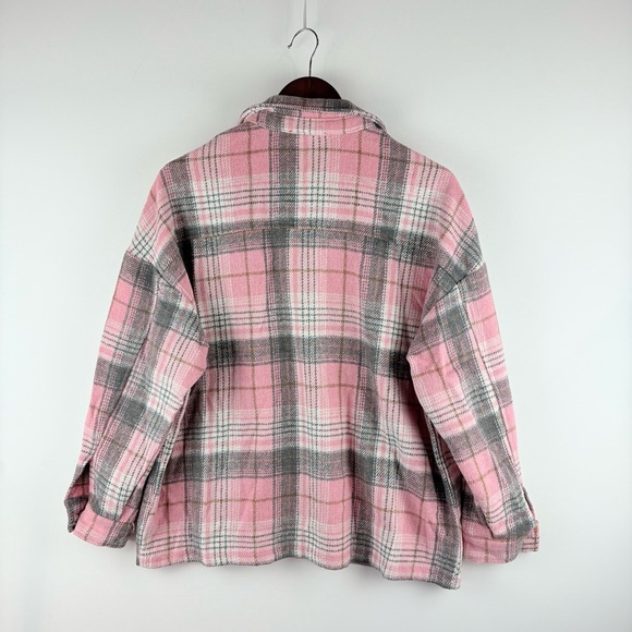 Forever 21 Women Pink Gray Plaid Plaid Pearl Button Shacket Shirt Jacket Small - Picture 5 of 5